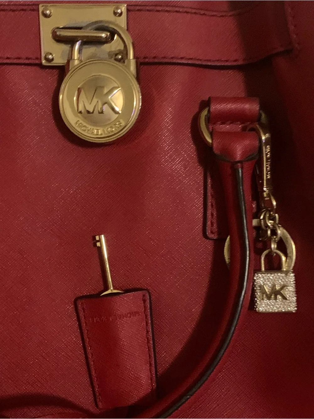 Michael Kors Red Leather Shoulder Tote with Gold Hardware